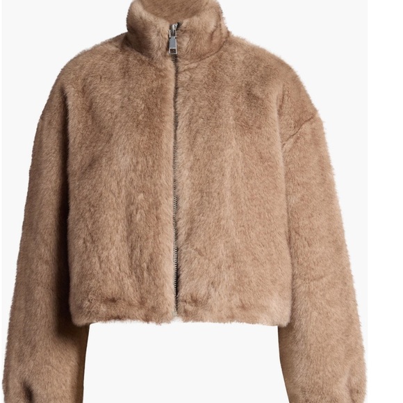 NWT Rebecca Minkoff Faux Fur Crop Jacket size large taupe color - Picture 4 of 7